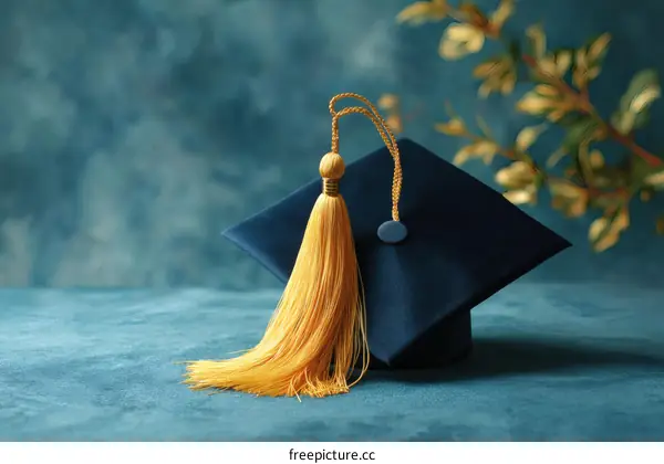 Graduation Cap with Tassel on Teal Background