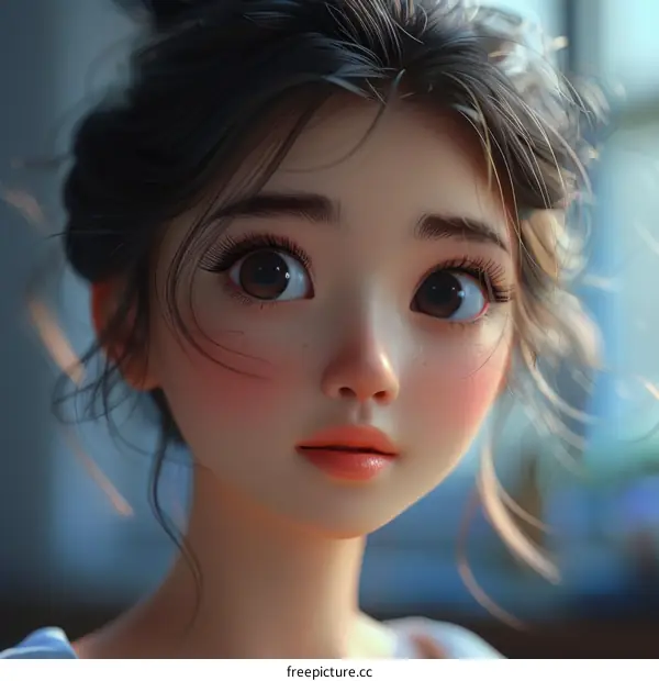 Digital Illustration of a Young Woman with Brown Hair and Eyes