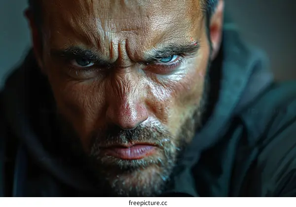 Close Up Portrait of a Caucasian Man with Intense Expression