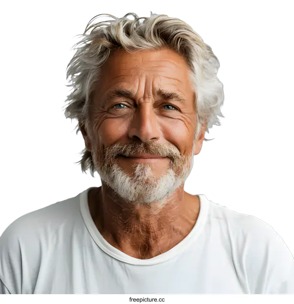 [Transparent Background PNG]Portrait of a Smiling Senior Man with Gray Hair