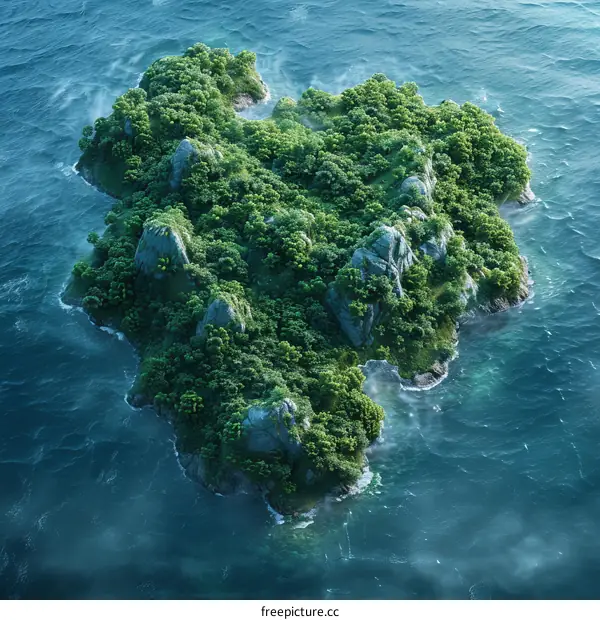 Heart-shaped island paradise with white sand beaches and lush vegetation