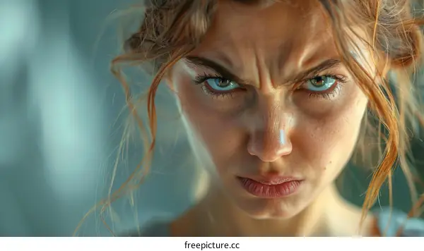 Close-up Portrait of a Woman with an Angry Expression