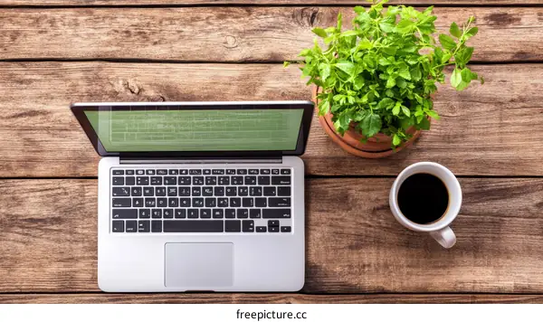 Work from Home Wooden Table Laptop Setup