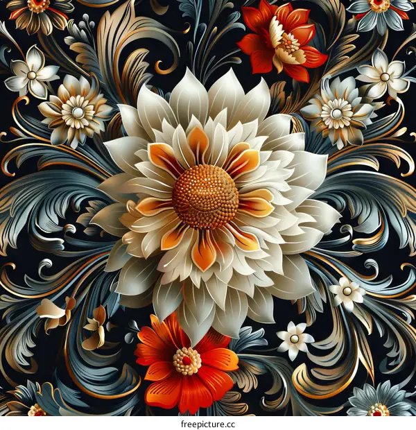 Vintage floral ornament. Seamless vector pattern with hand-drawn flowers and leaves.