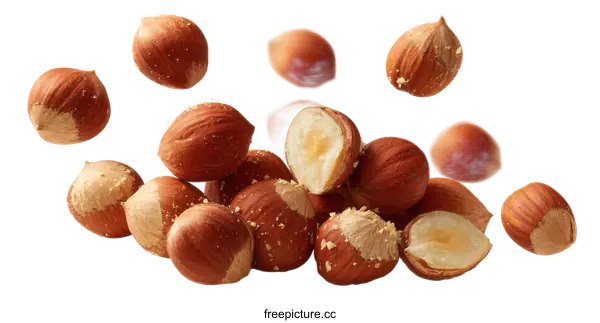 [Transparent Background PNG]Hazelnuts in Motion on a White Background
