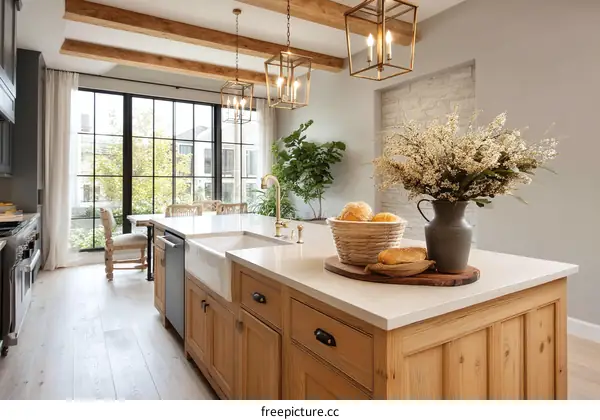 Modern Farmhouse Kitchen Island with Large Windows