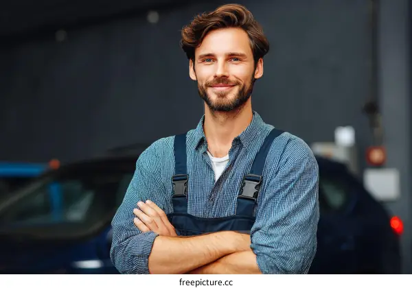 Smiling Caucasian Male Auto Mechanic