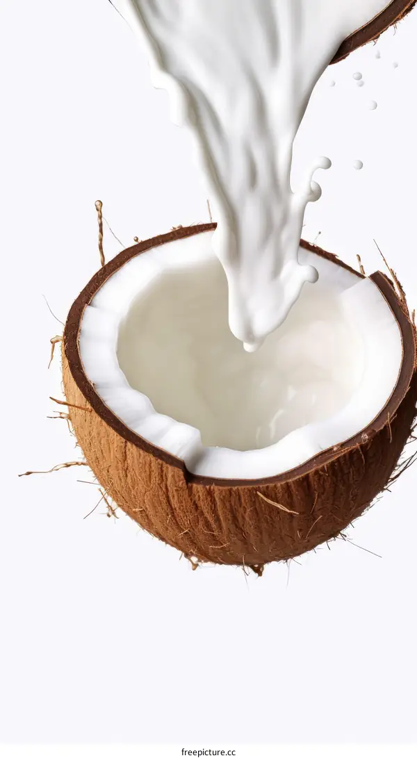 Coconut Milk Splashing from Broken Coconut