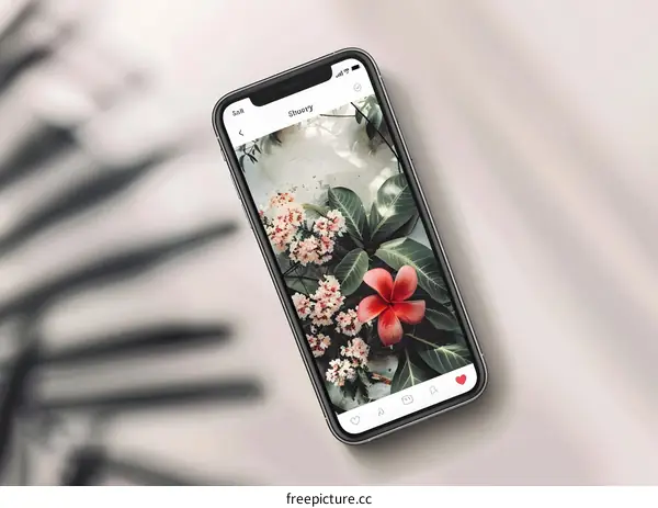 Mobile Phone Screen Showing Flowers