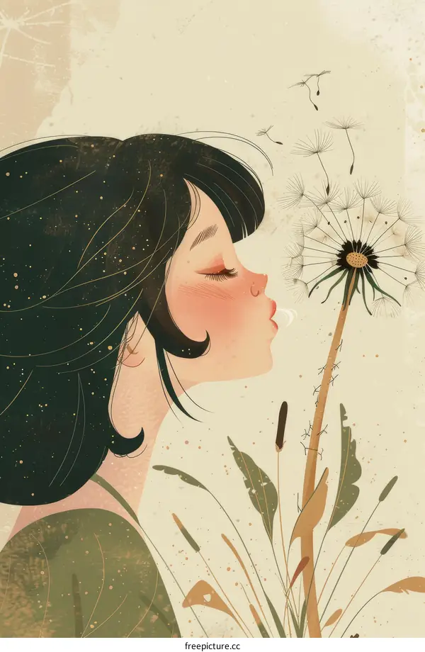 girl blowing dandelion illustration