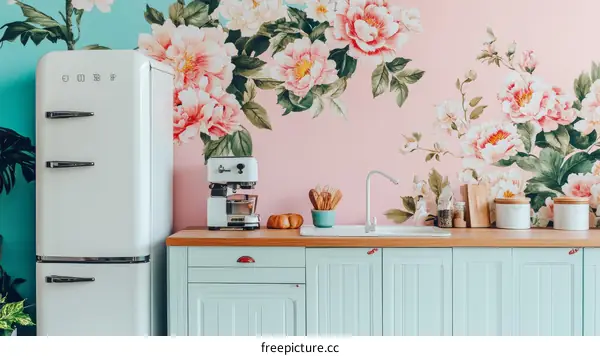 Vintage Floral Kitchen Decor with Appliances