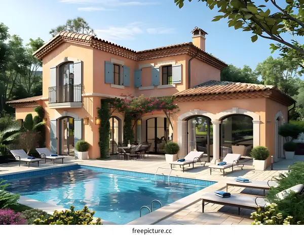 A beautiful house with a pool and a garden