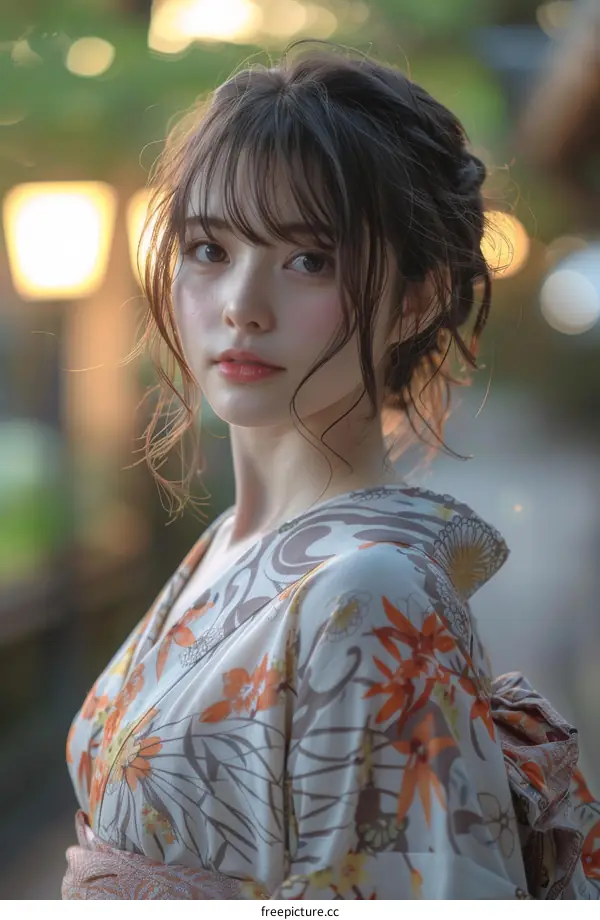 Beautiful Asian Woman in Kimono  Portrait