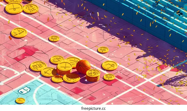 Pink Basketball Court with Gold Coins