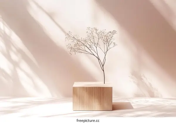 Minimalist Wooden Display Stand with Dried Flowers