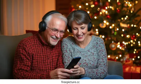 Two Seniors Enjoying Christmas Together