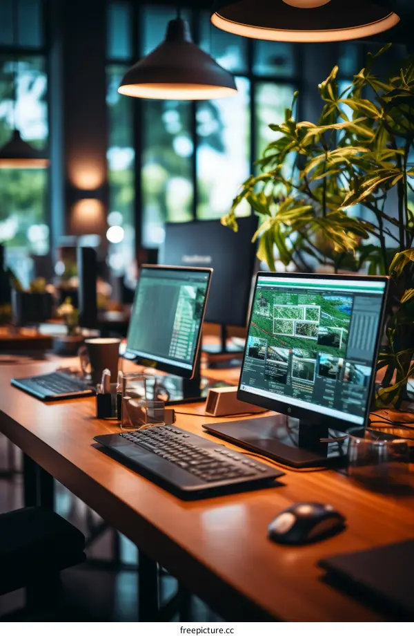 Modern office interior with computers