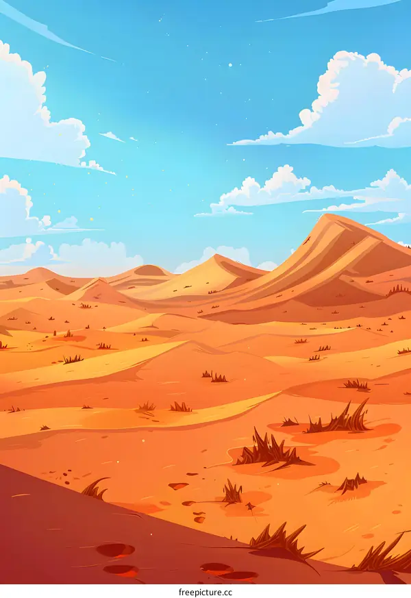 Desert Landscape With Blue Sky And White Clouds