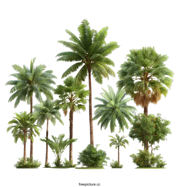[Transparent Background PNG]Tropical Palm Trees Collection Isolated on White Background