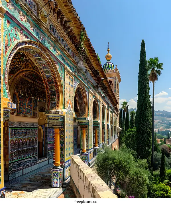 A beautiful palace with colorful tiles and intricate patterns
