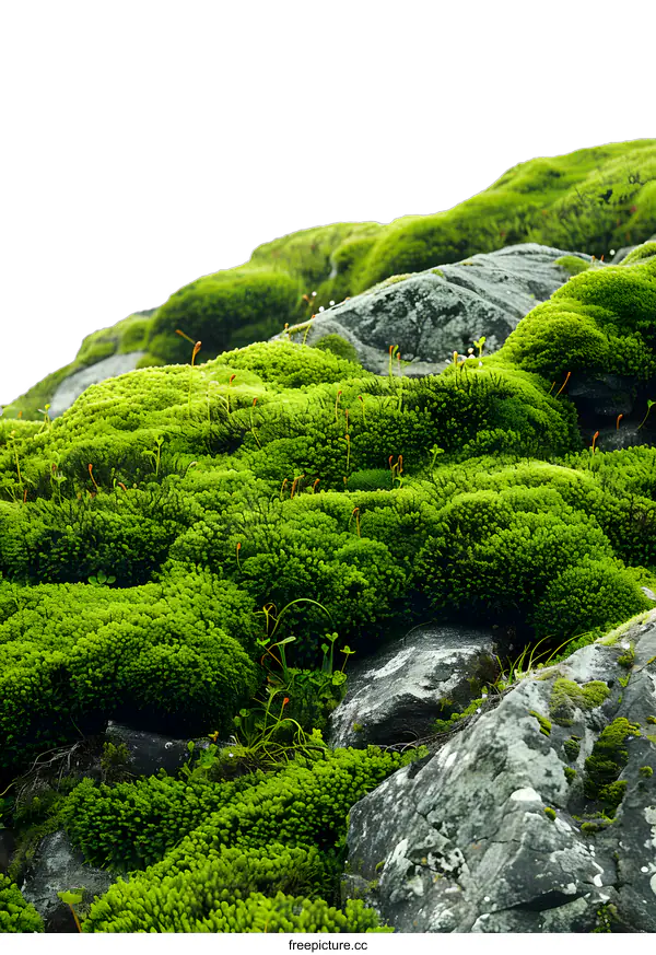 [Transparent Background PNG]Green Moss Growing on Rocks
