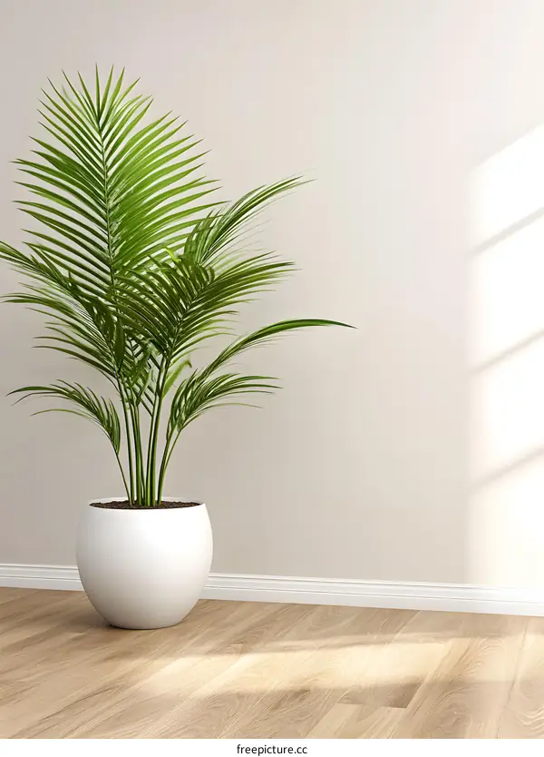 Green Plant in White Pot Against a Beige Wall