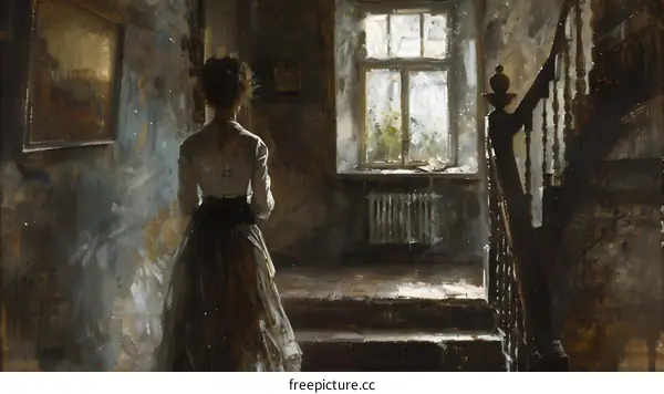 A woman standing in a room with a window