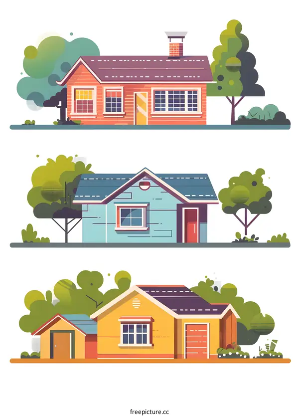 Three Different Types of Houses in a Row
