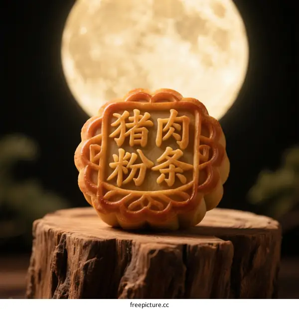 Mooncake with pork and vermicelli filling under full moon