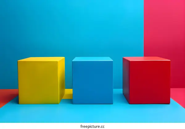 Colorful Cubes on Blue and Red Background