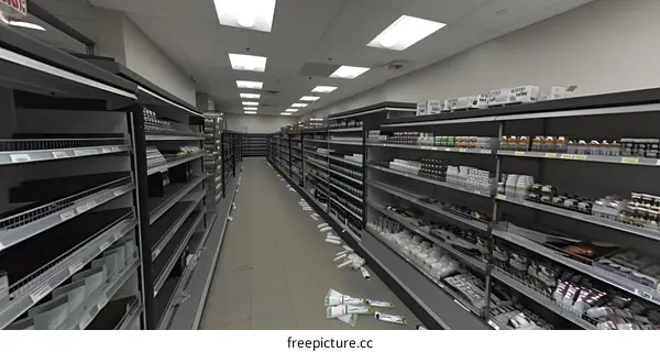 Empty Grocery Store Aisle With Shelves Of Products