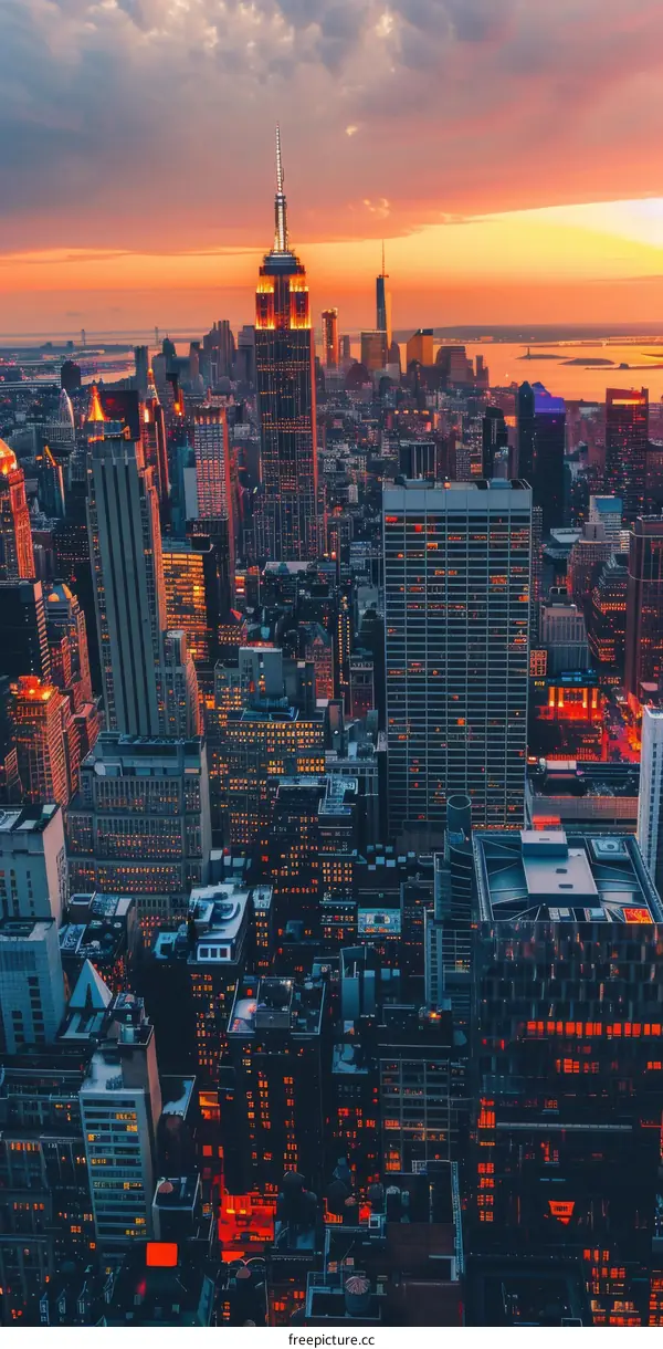 New York City Skyline Sunset View