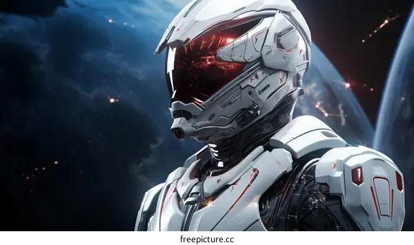 Astronaut in futuristic spacesuit visor close up