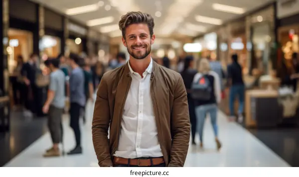 Bearded man in brown jacket smiling at the camera