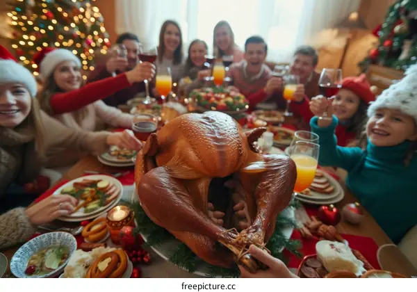 Family Christmas dinner celebration with traditional food