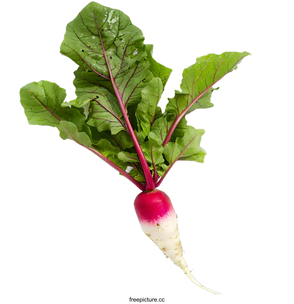 [Transparent Background PNG]Fresh Organic Red Radish with Green Leaves on White Background