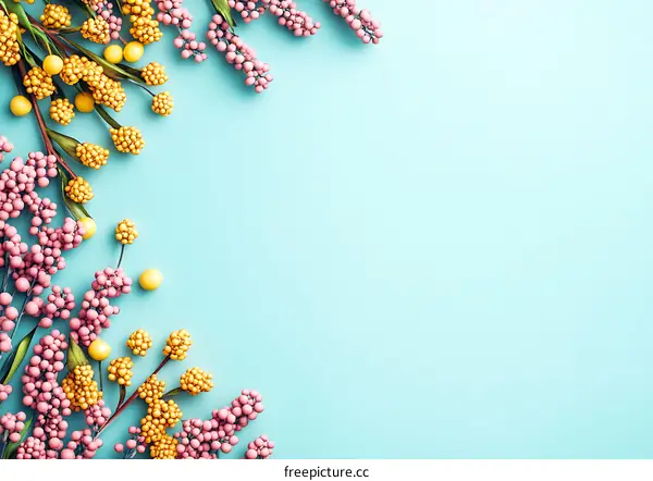 Pink and Yellow Flowers on Blue Background