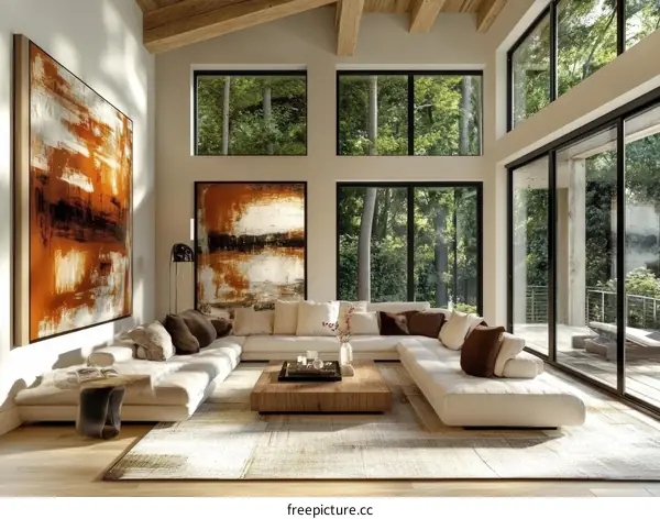 Modern Living Room with Large Windows and Artwork