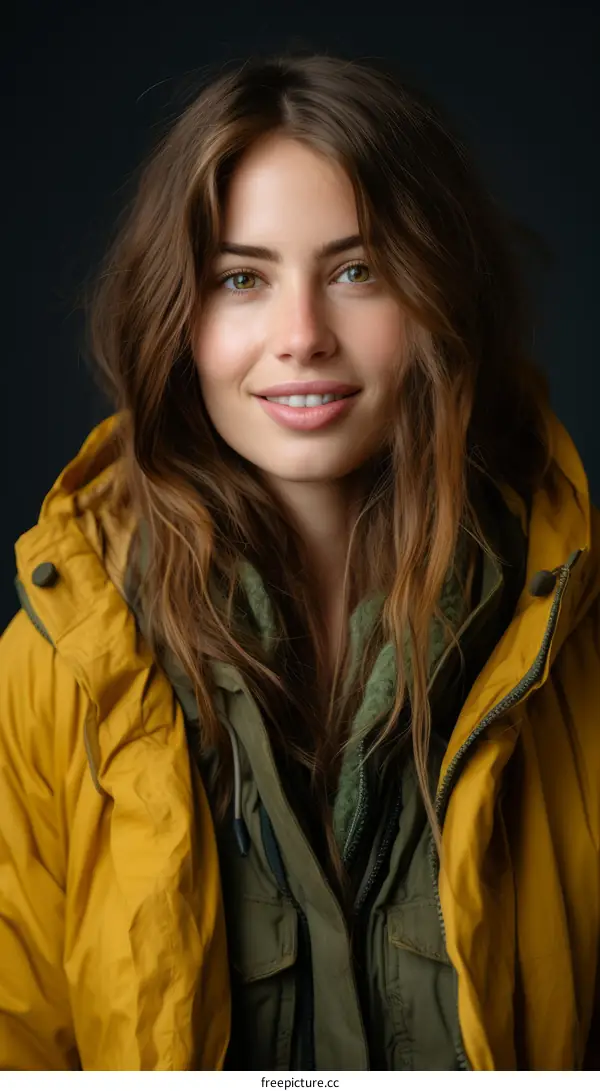 portrait of a young woman in a yellow jacket