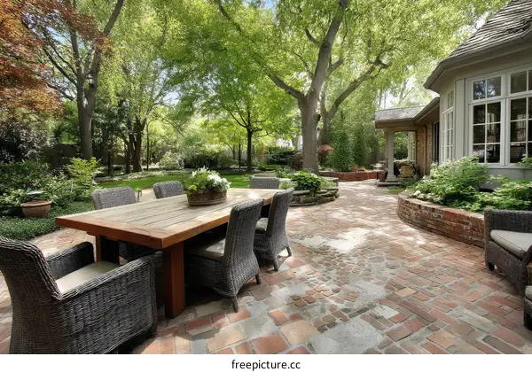 Beautiful Backyard Patio with Lush Landscaping
