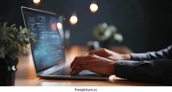 Person Working on Laptop with Coding Display