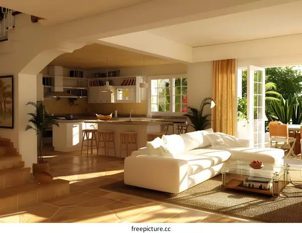 Modern Kitchen and Living Room Interior Design