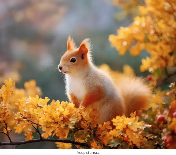 Autumnal Squirrel in Golden Leaves