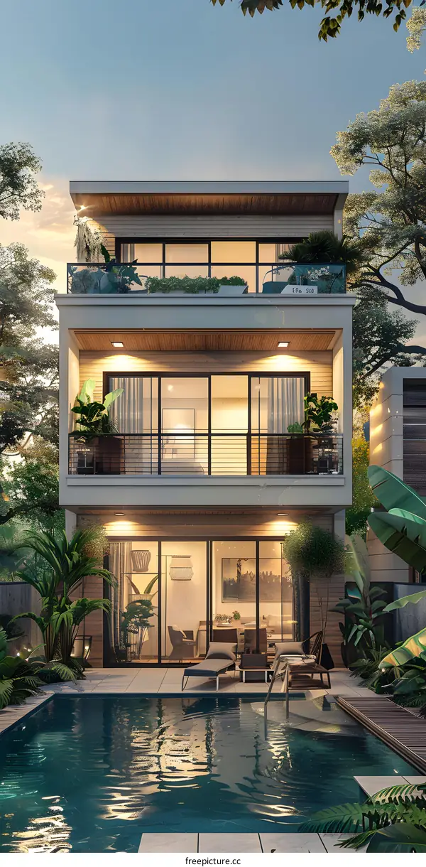 A Modern House with a Pool