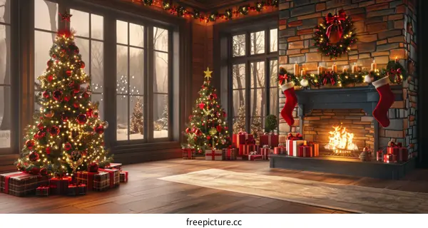 Cozy Christmas Atmosphere by the Fireplace