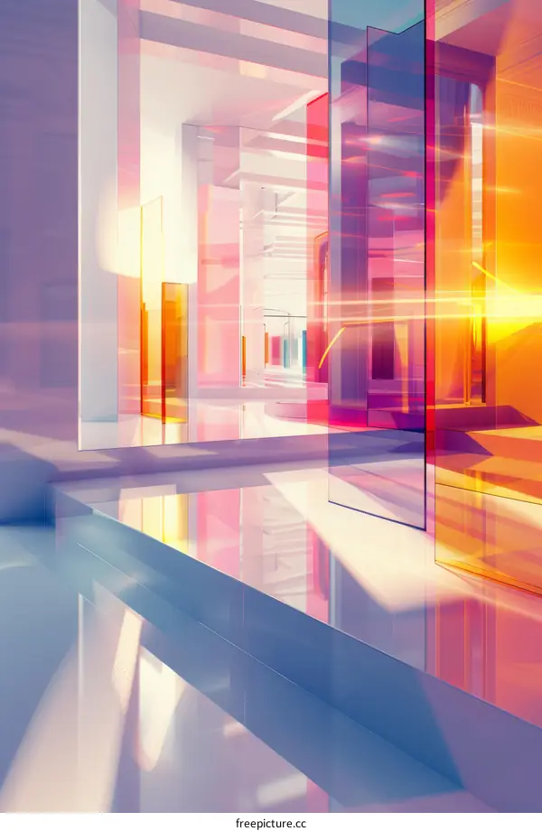 Modern Architecture with Colorful Glass Walls and Reflections