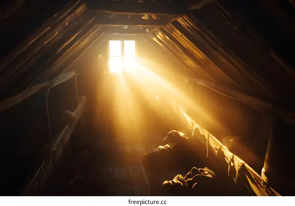 Sunlight Streaming Through a Window in an Attic