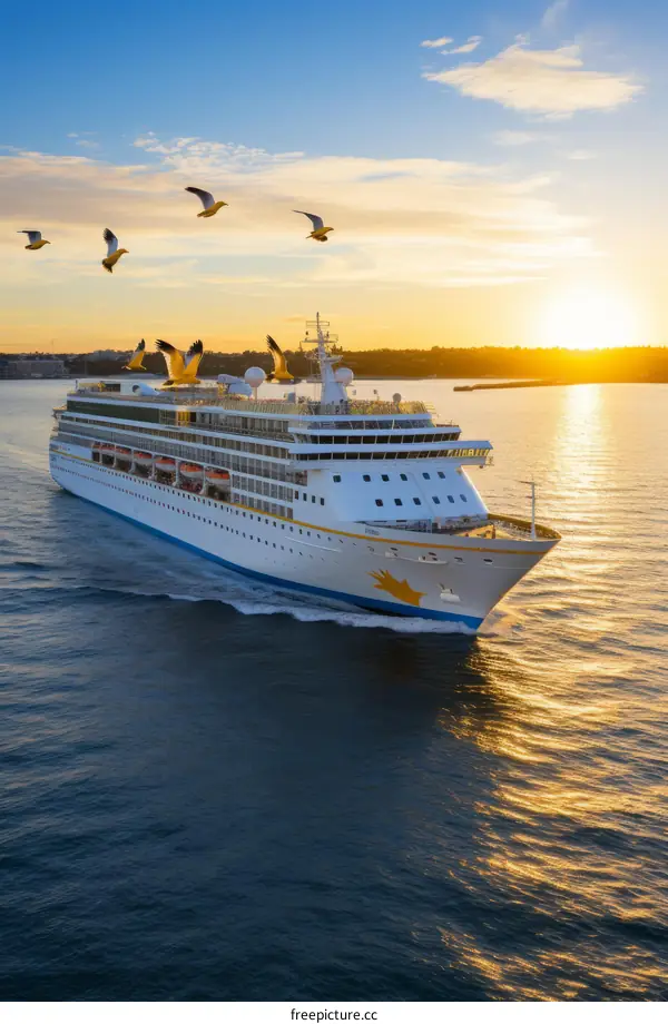 Cruise ship sails into the sunset
