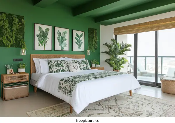 Green Bedroom Interior Design with Tropical Theme