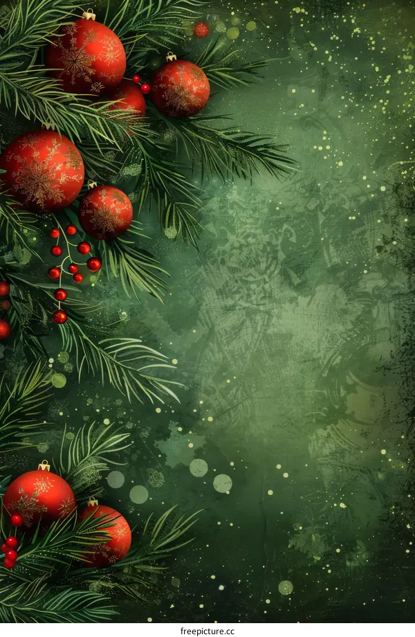 Christmas ornaments hanging on a fir tree branch